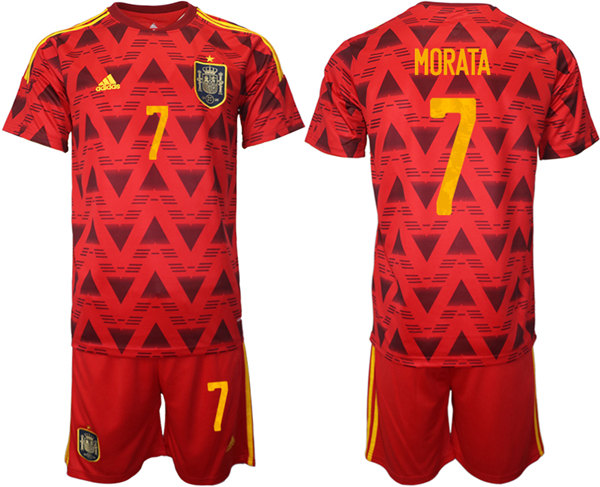 Men's Spain #7 Morata Red Home Soccer Jersey Suit